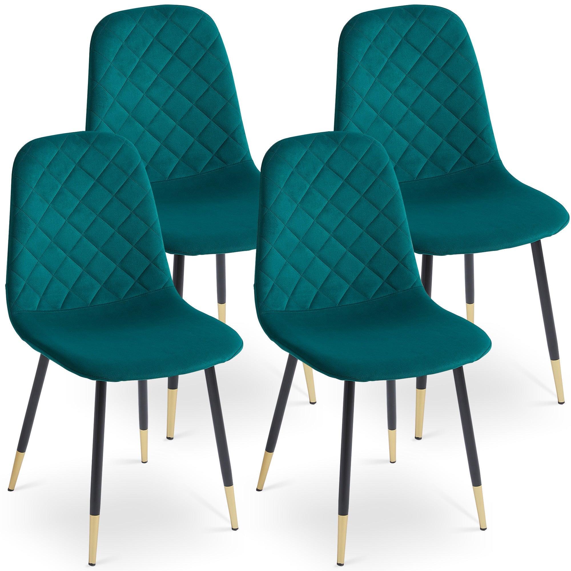 Dark Green Velvet Tufted Accent Chairs with Golden Color Metal Legs, Modern Dining Chairs for Living Room, Set of 4 LamCham