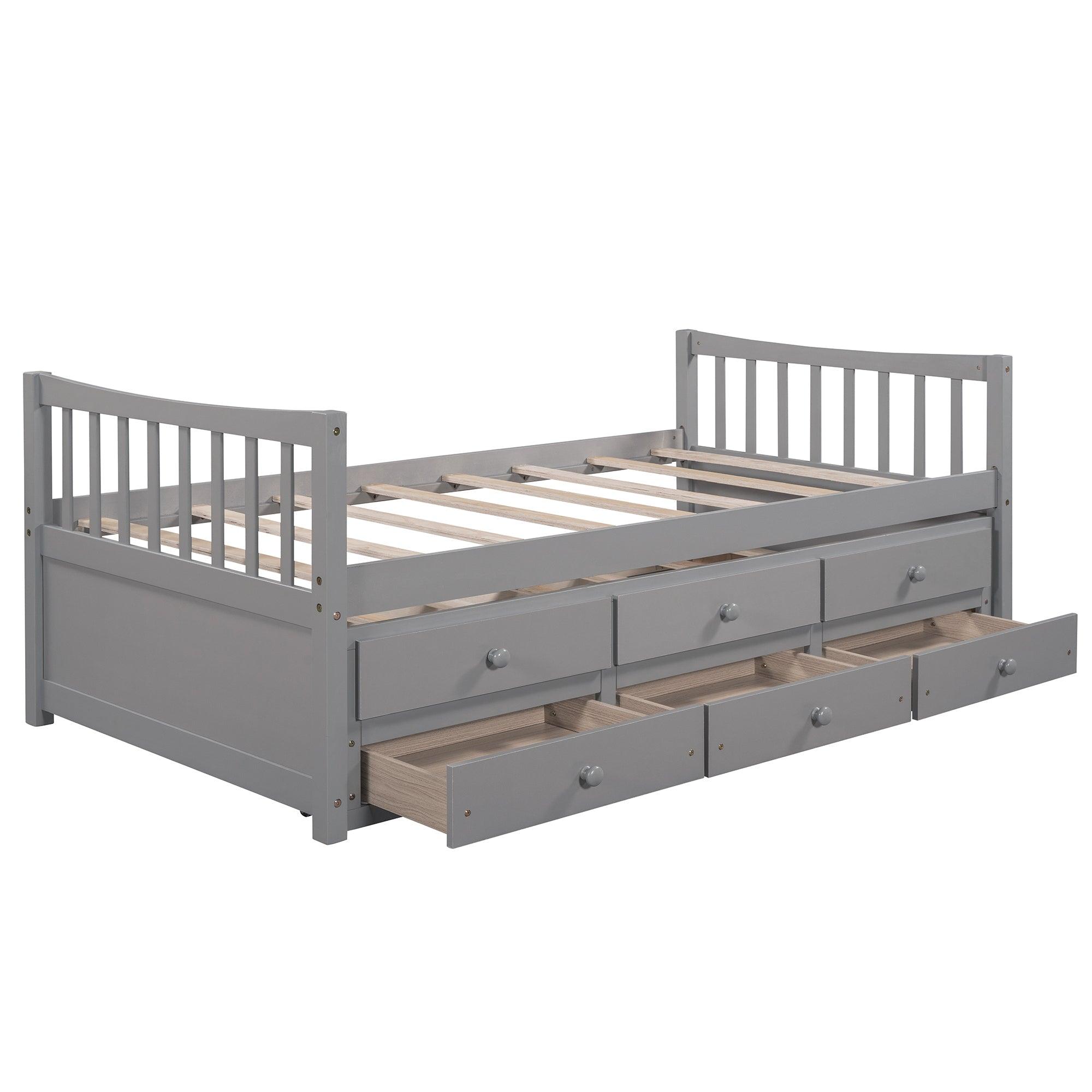 Daybed With Trundle And Drawers, Twin Size, Gray LamCham