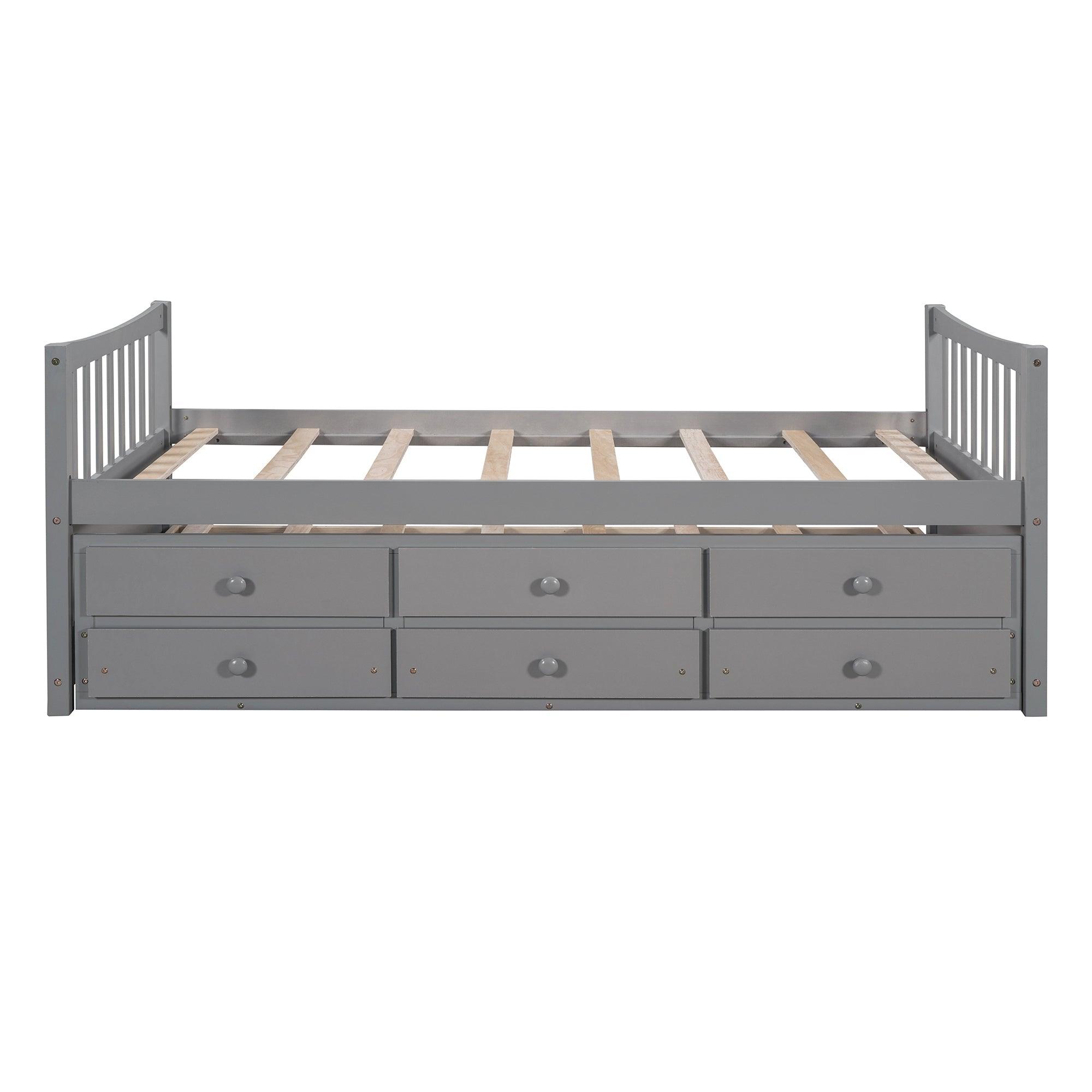 Daybed With Trundle And Drawers, Twin Size, Gray LamCham