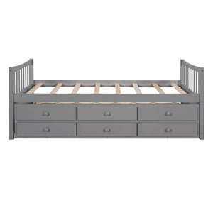 Daybed With Trundle And Drawers, Twin Size, Gray LamCham