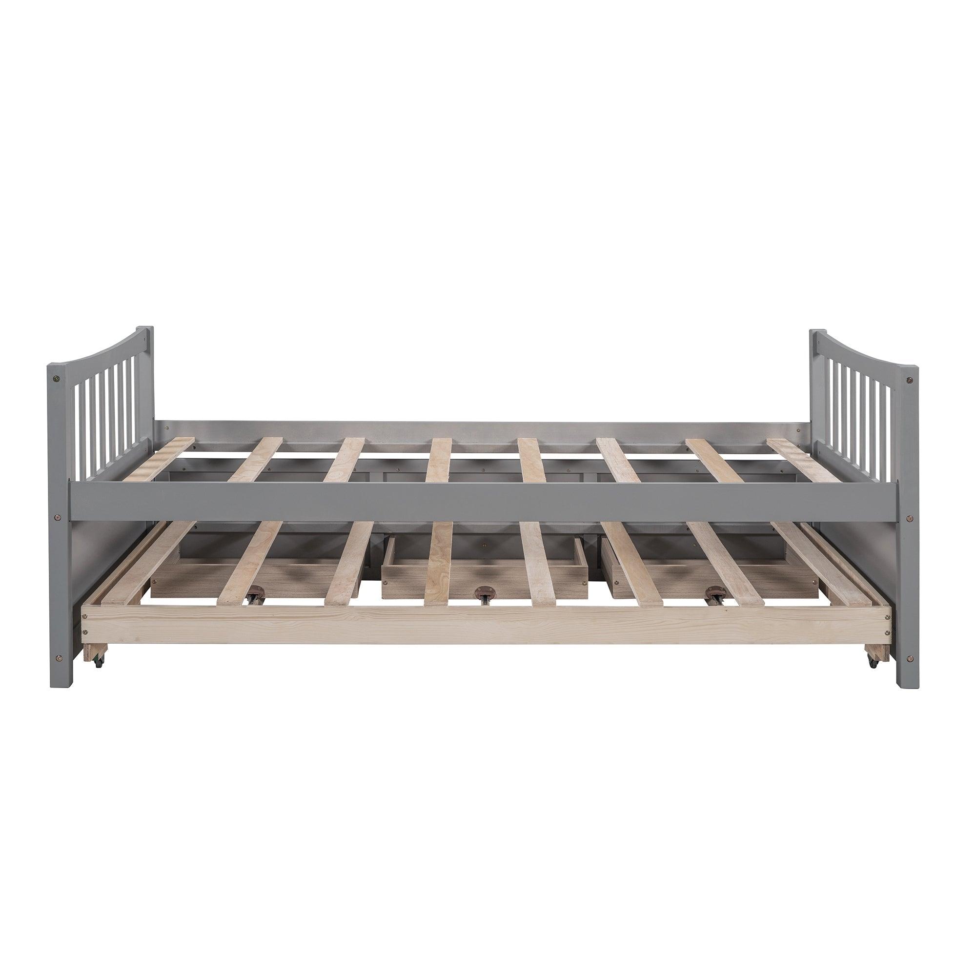 Daybed With Trundle And Drawers, Twin Size, Gray LamCham