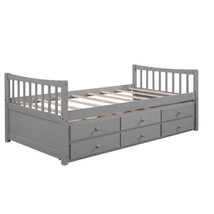 Daybed With Trundle And Drawers, Twin Size, Gray LamCham