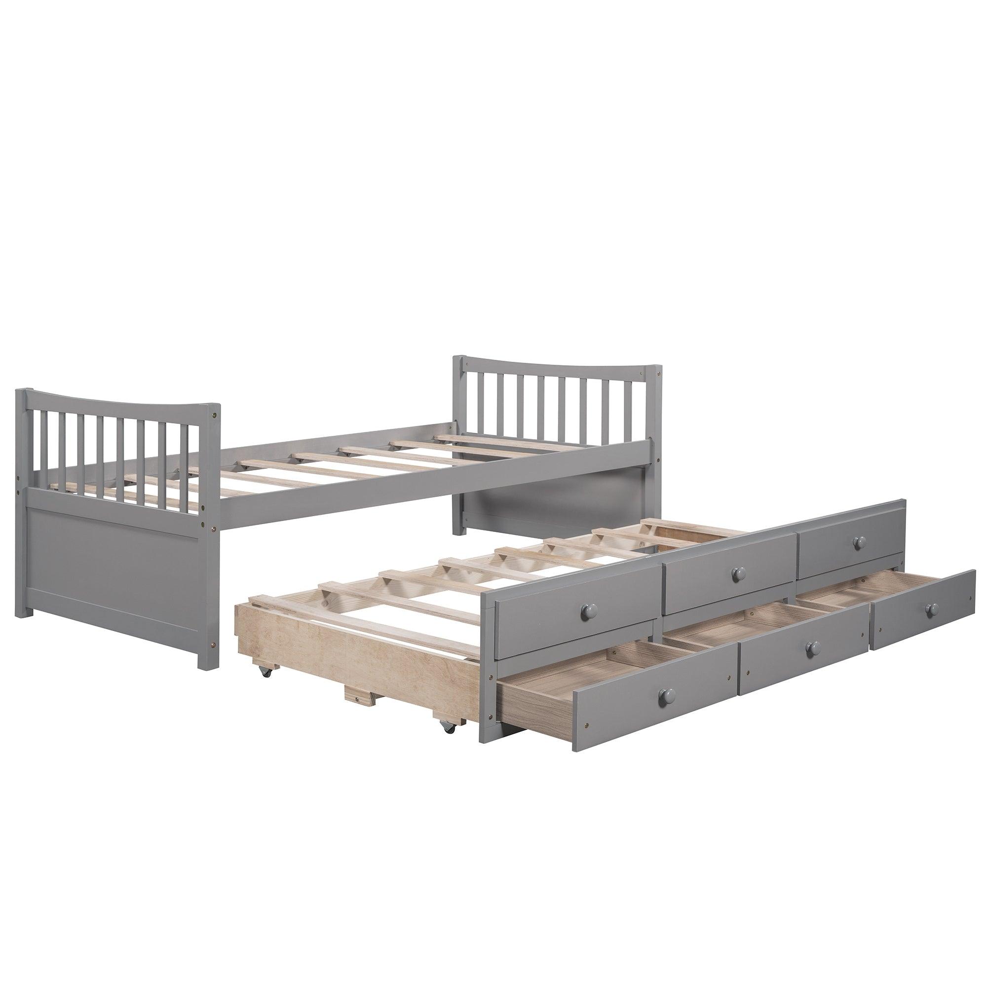 Daybed With Trundle And Drawers, Twin Size, Gray LamCham