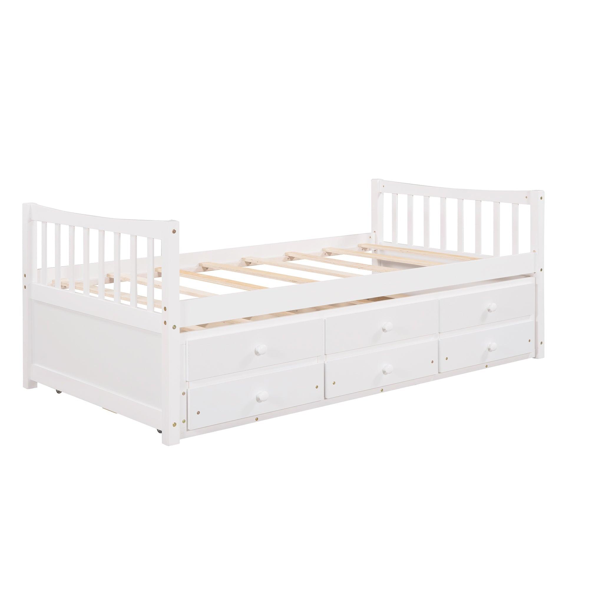 Daybed With Trundle And Drawers, Twin Size, White LamCham