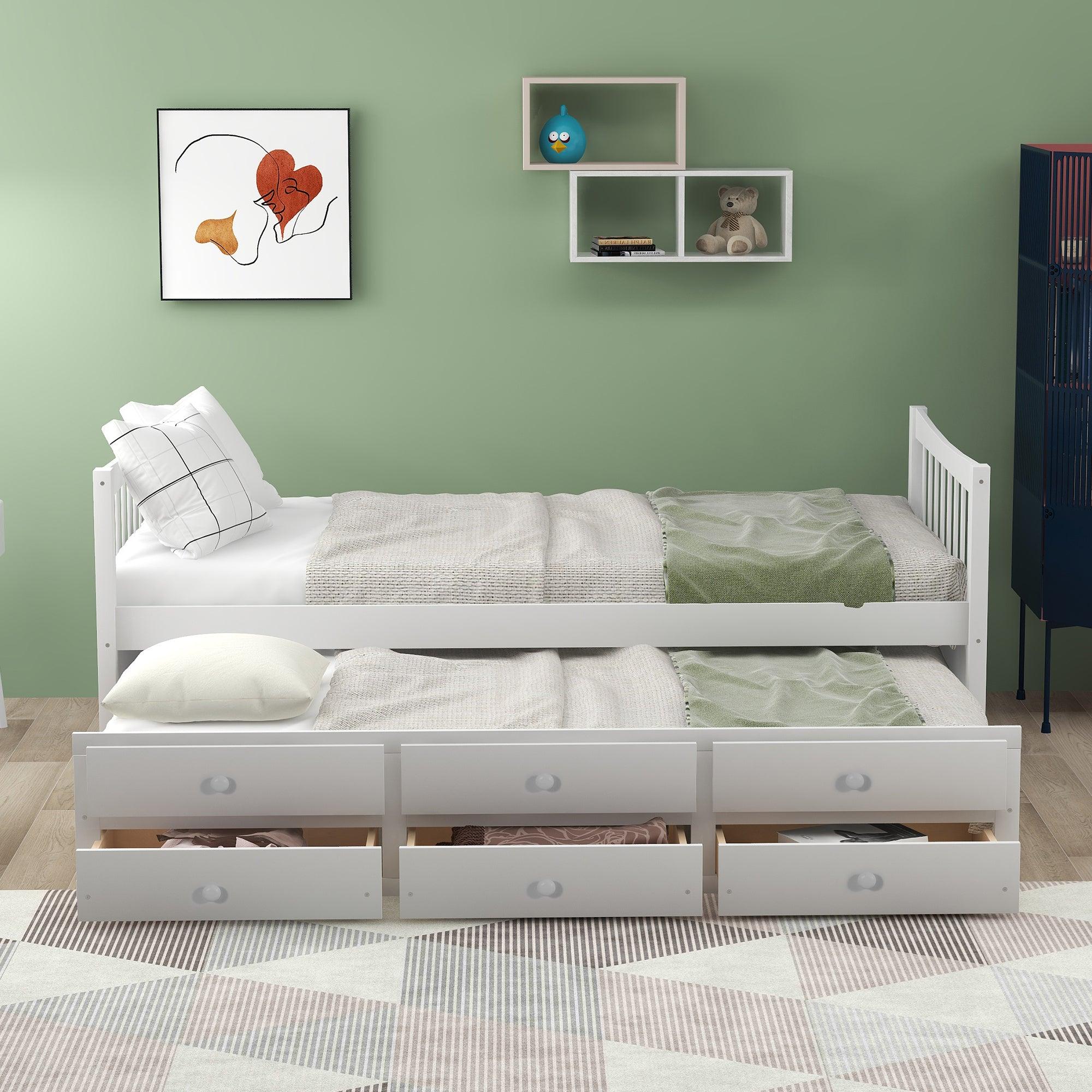 Daybed With Trundle And Drawers, Twin Size, White LamCham