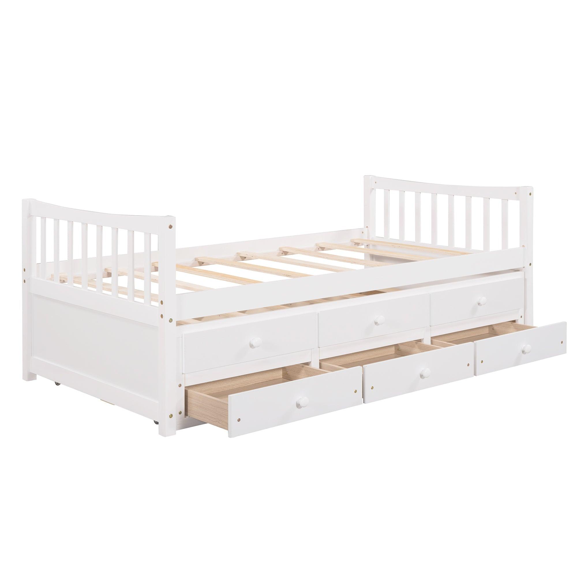 Daybed With Trundle And Drawers, Twin Size, White LamCham