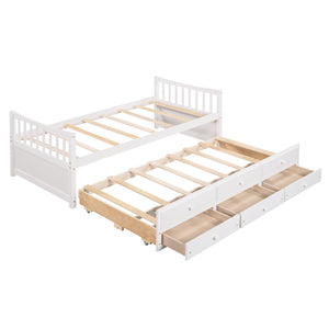 Daybed With Trundle And Drawers, Twin Size, White LamCham