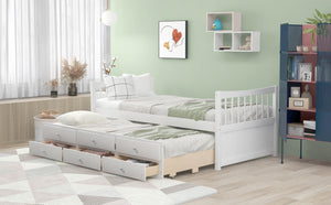 Daybed With Trundle And Drawers, Twin Size, White LamCham