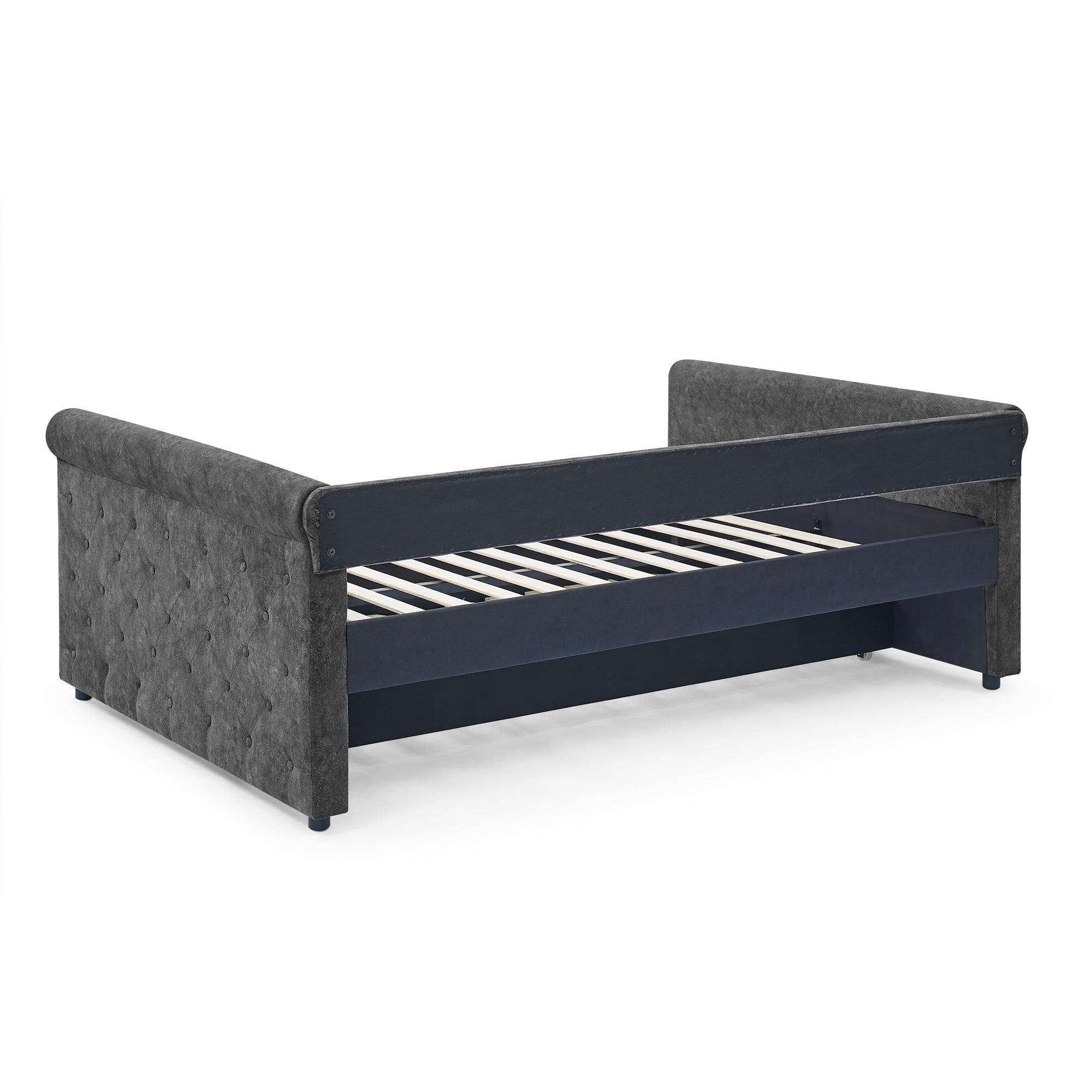 Daybed With Trundle Upholstered Tufted Sofa Bed, With Button And Copper Nail On Arms, Full Daybed & Twin Trundle, Gray (85.5“X57”X30.5“? LamCham