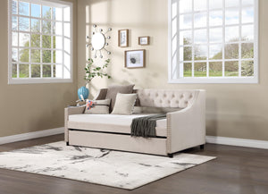 Daybed With Trundle Upholstered Tufted Sofa Bed, With Button And Copper Nail On Arms Full Size Beige LamCham