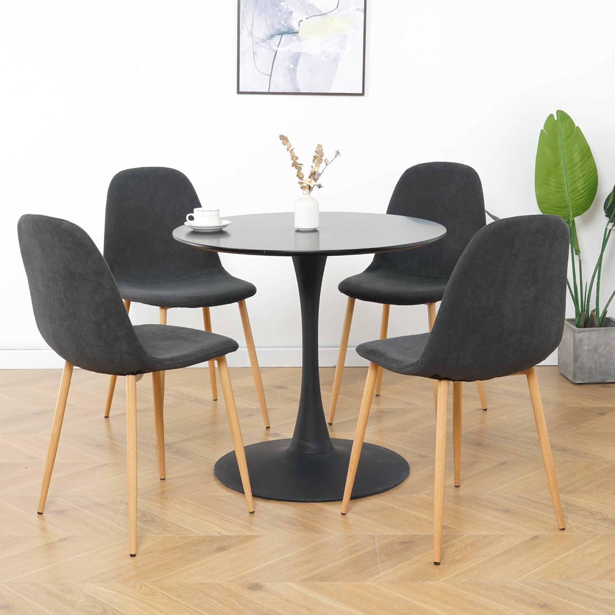 Deep Grey Modern Fabric Chairs With Wood-Transfer Metal Leg Set Of 4 LamCham