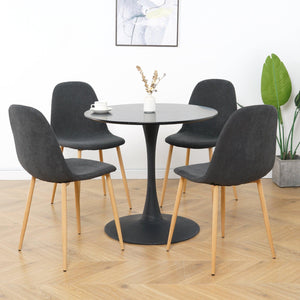 Deep Grey Modern Fabric Chairs With Wood-Transfer Metal Leg Set Of 4 LamCham