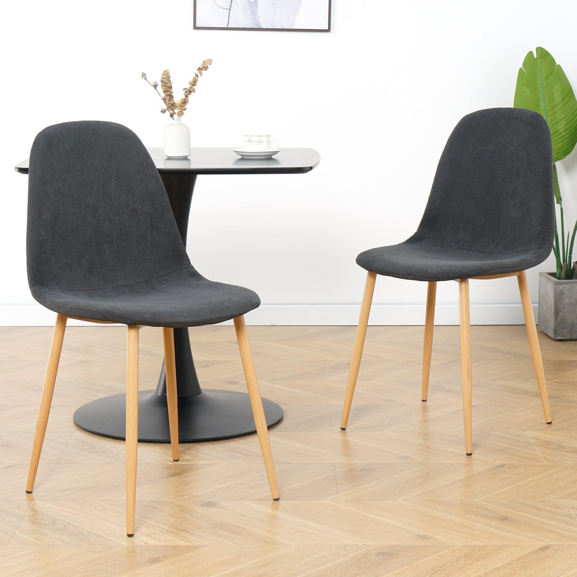 Deep Grey Modern Fabric Chairs With Wood-Transfer Metal Leg Set Of 4 LamCham