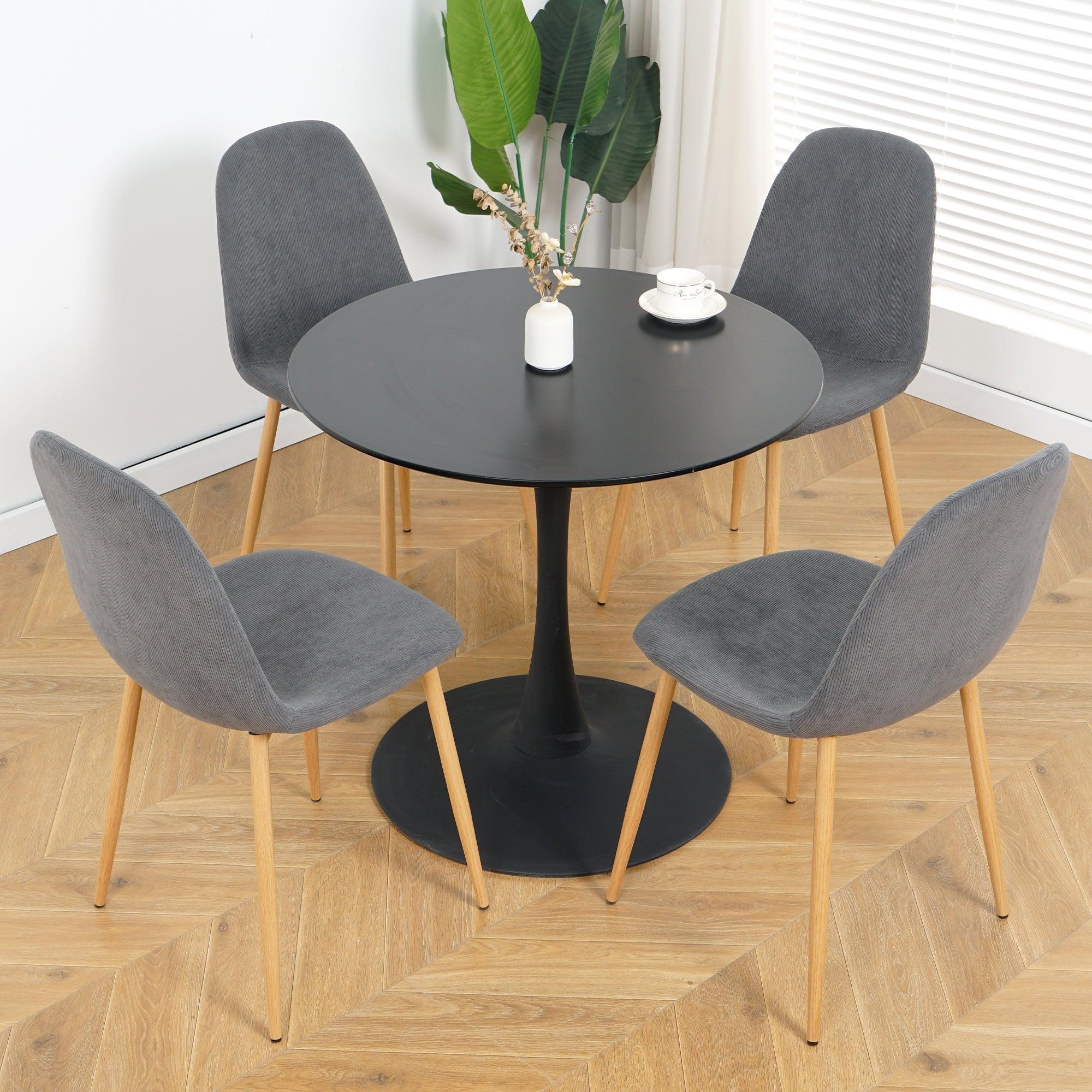 Deep Grey Modern Fabric Chairs With Wood-Transfer Metal Leg Set Of 4 LamCham