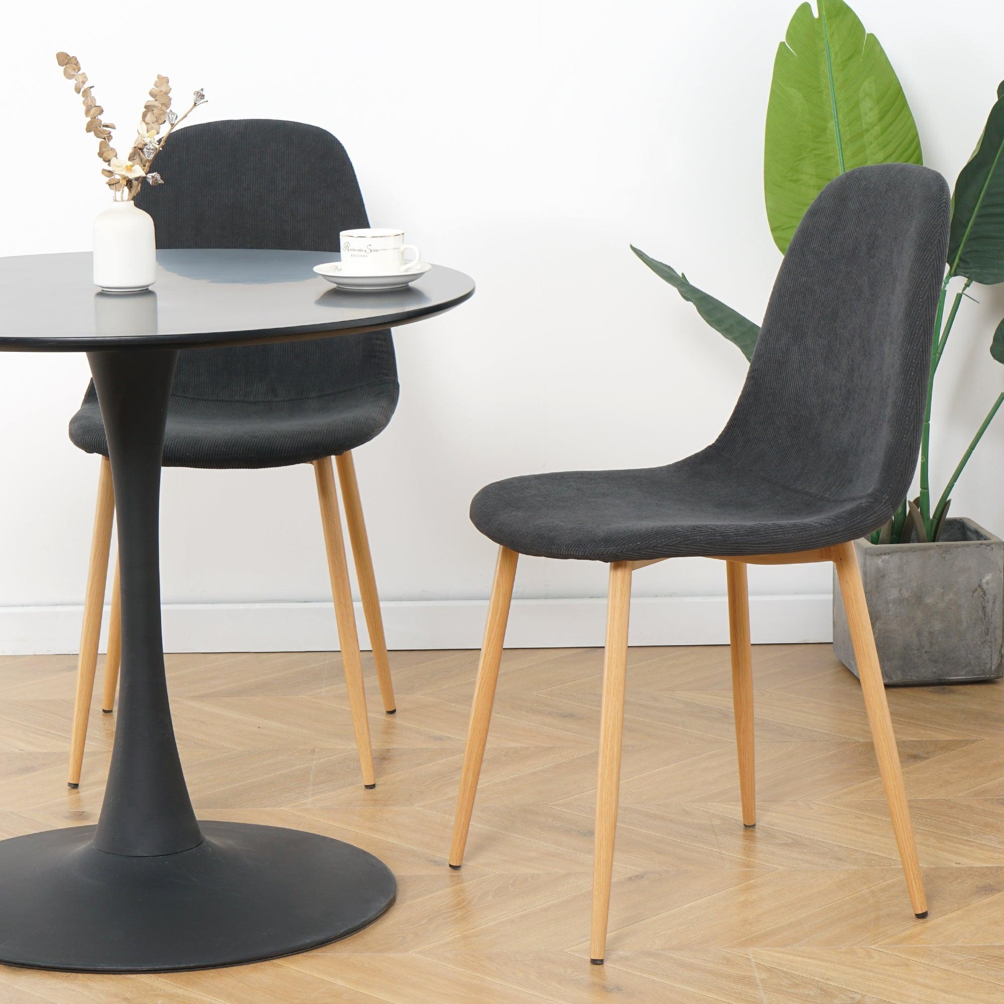 Deep Grey Modern Fabric Chairs With Wood-Transfer Metal Leg Set Of 4 LamCham