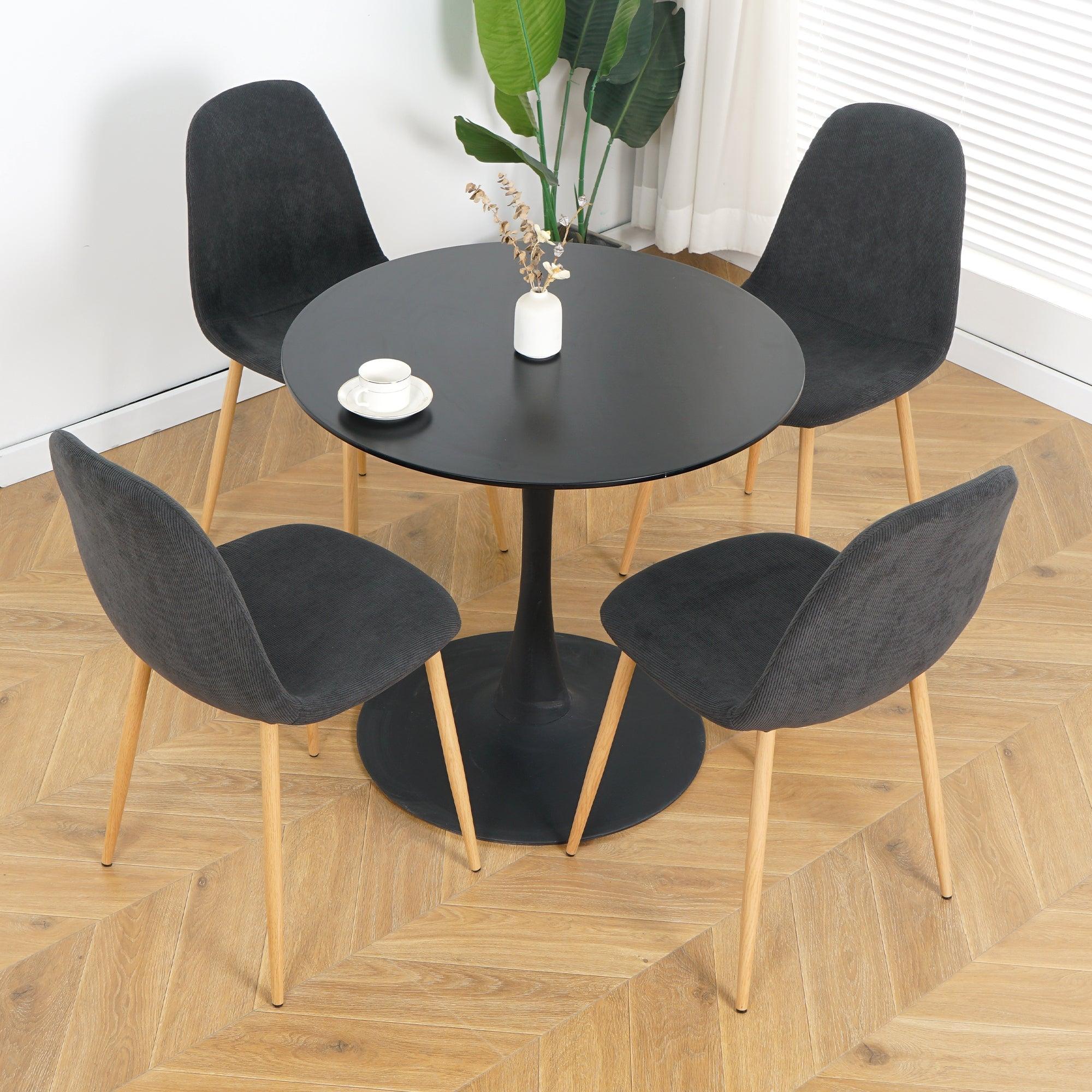 Deep Grey Modern Fabric Chairs With Wood-Transfer Metal Leg Set Of 4 LamCham