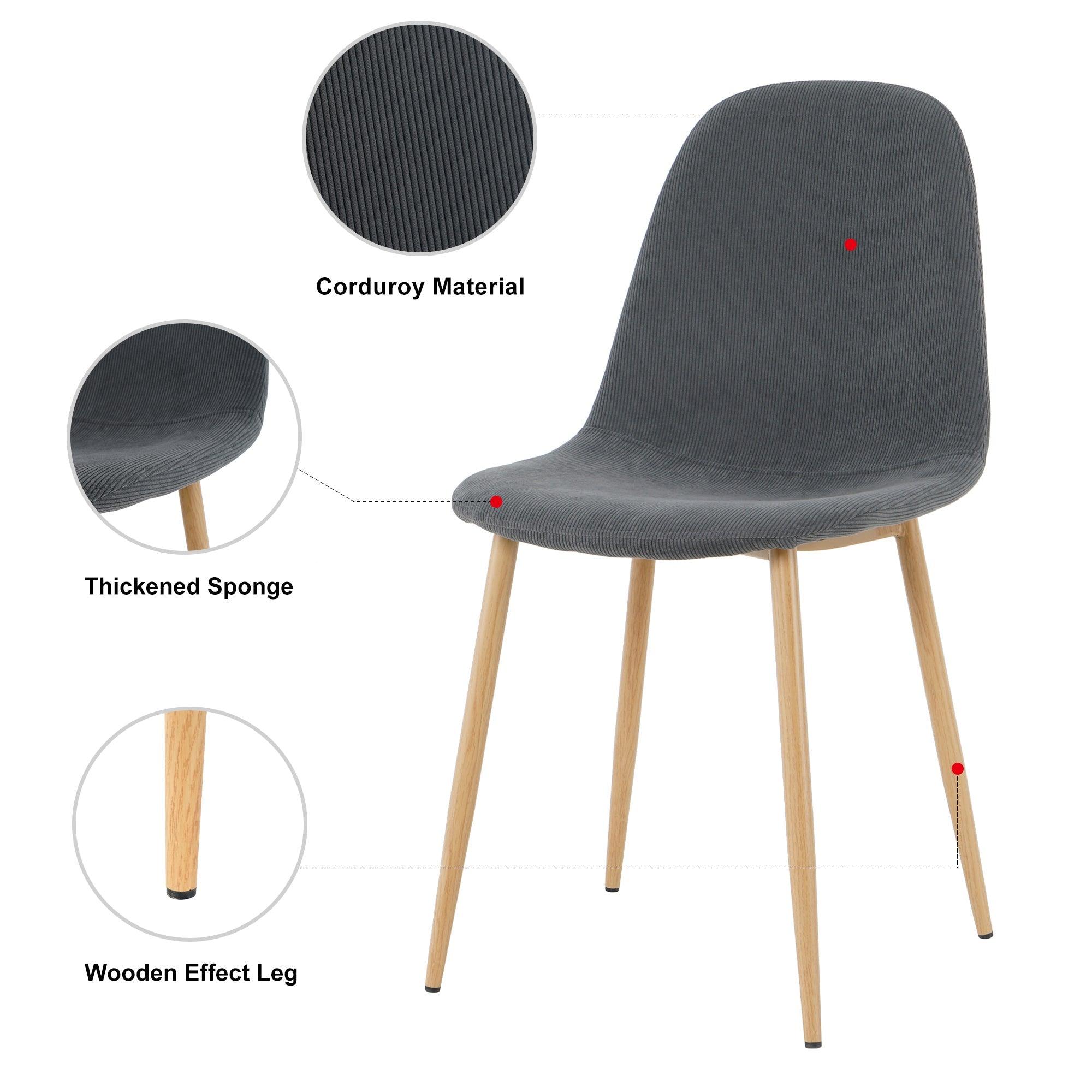 Deep Grey Modern Fabric Chairs With Wood-Transfer Metal Leg Set Of 4 LamCham