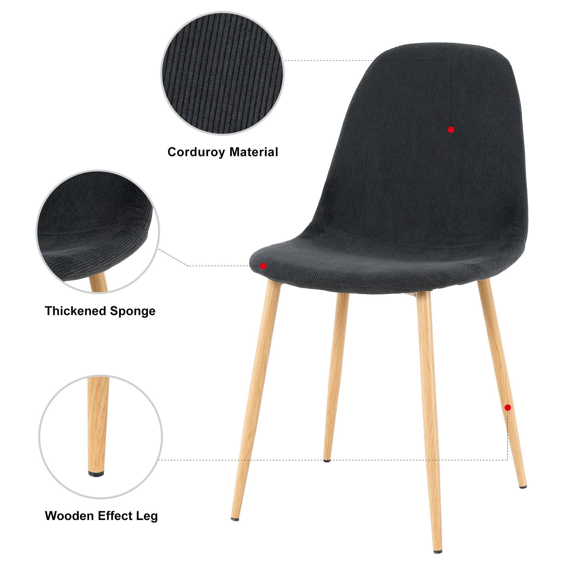 Deep Grey Modern Fabric Chairs With Wood-Transfer Metal Leg Set Of 4 LamCham