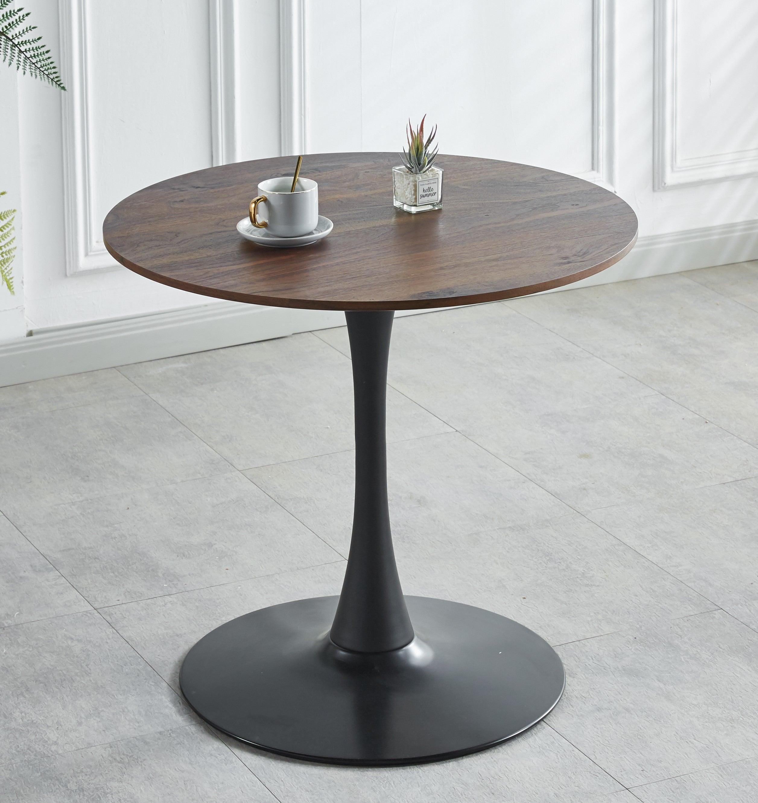 🆓🚛 31.5" Tulip Table Mid-Century Dining Table for 2-4 People With Round Mdf Table Top, Black & Walnut
