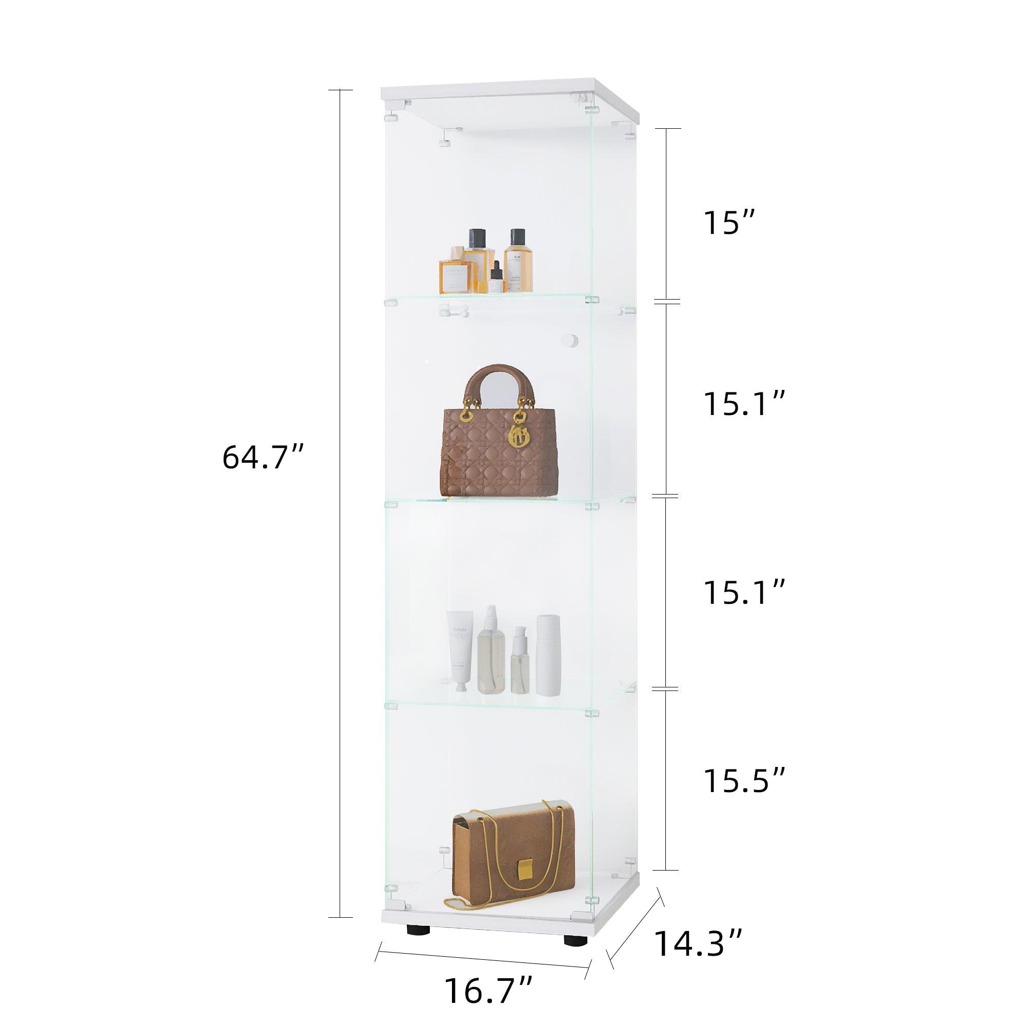 Glass Display Cabinet 4 Shelves with Door, Floor Standing Curio Bookshelf for Living Room Bedroom Office, White