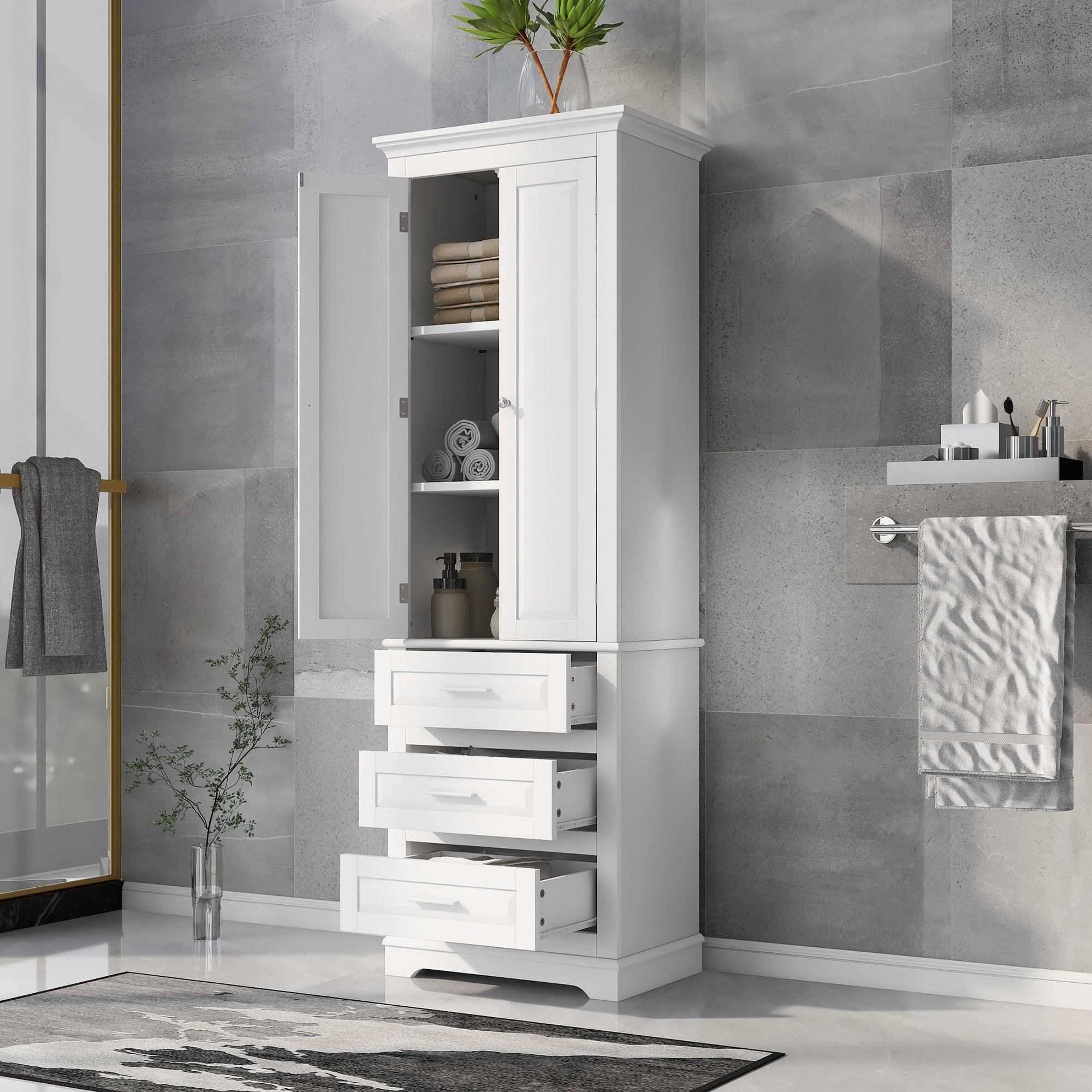 🆓🚛 Tall Storage Cabinet With Three Drawers for Bathroom/Office, White