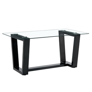 Glass Dining Table Large Modern Minimalist Rectangular  for 6-8 with 0.4" Tempered Glass Tabletop and Black MDFTrapezoid Bracket, For Kitchen Dining Living Meeting Room Banquet Hall