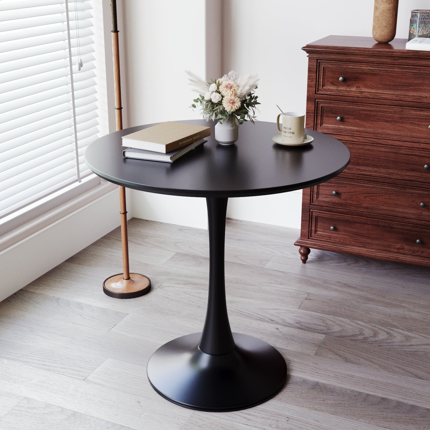 31.5" Black Round Dining Table, Tulip Table Kitchen Dining Table 2-4 People With Mdf Table Top & Pedestal Base