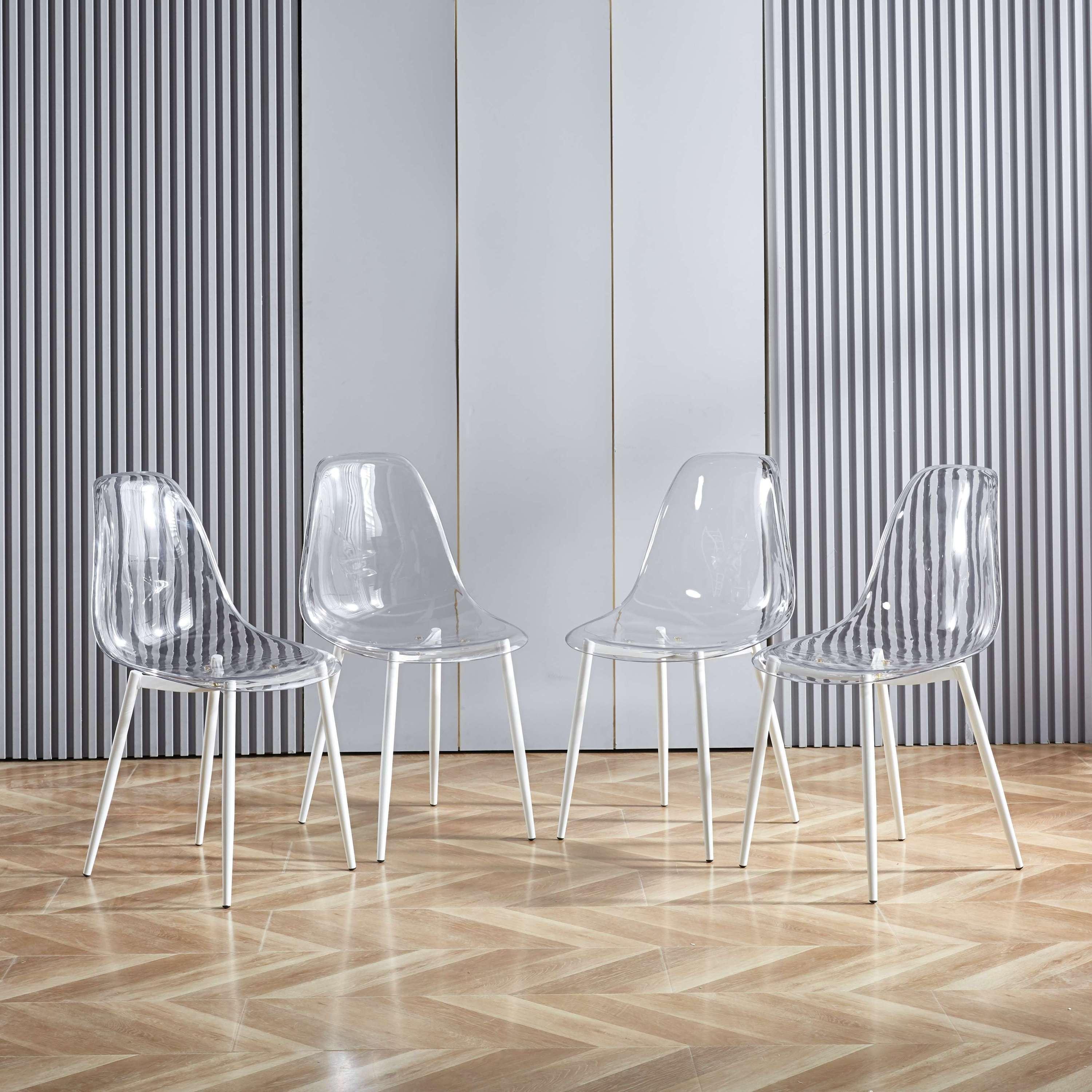 🆓🚛 Dining Chair, Set Of 4, Metal Leg, Transparent Plastic Seat