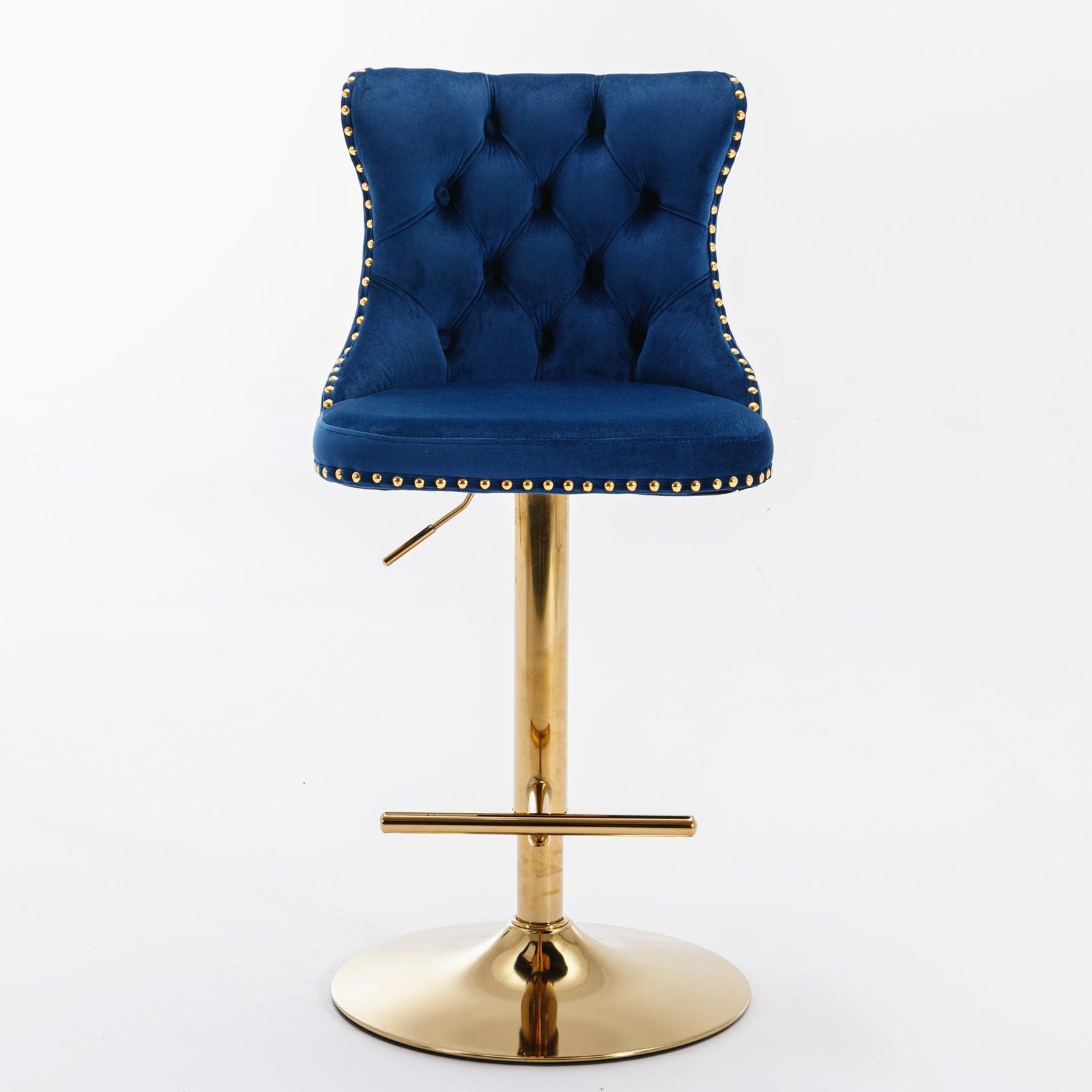 🆓🚛 Pactoc 2Pc Golden Swivel Velvet Barstools Adjusatble Seat Height 25-33 Inch, Blue