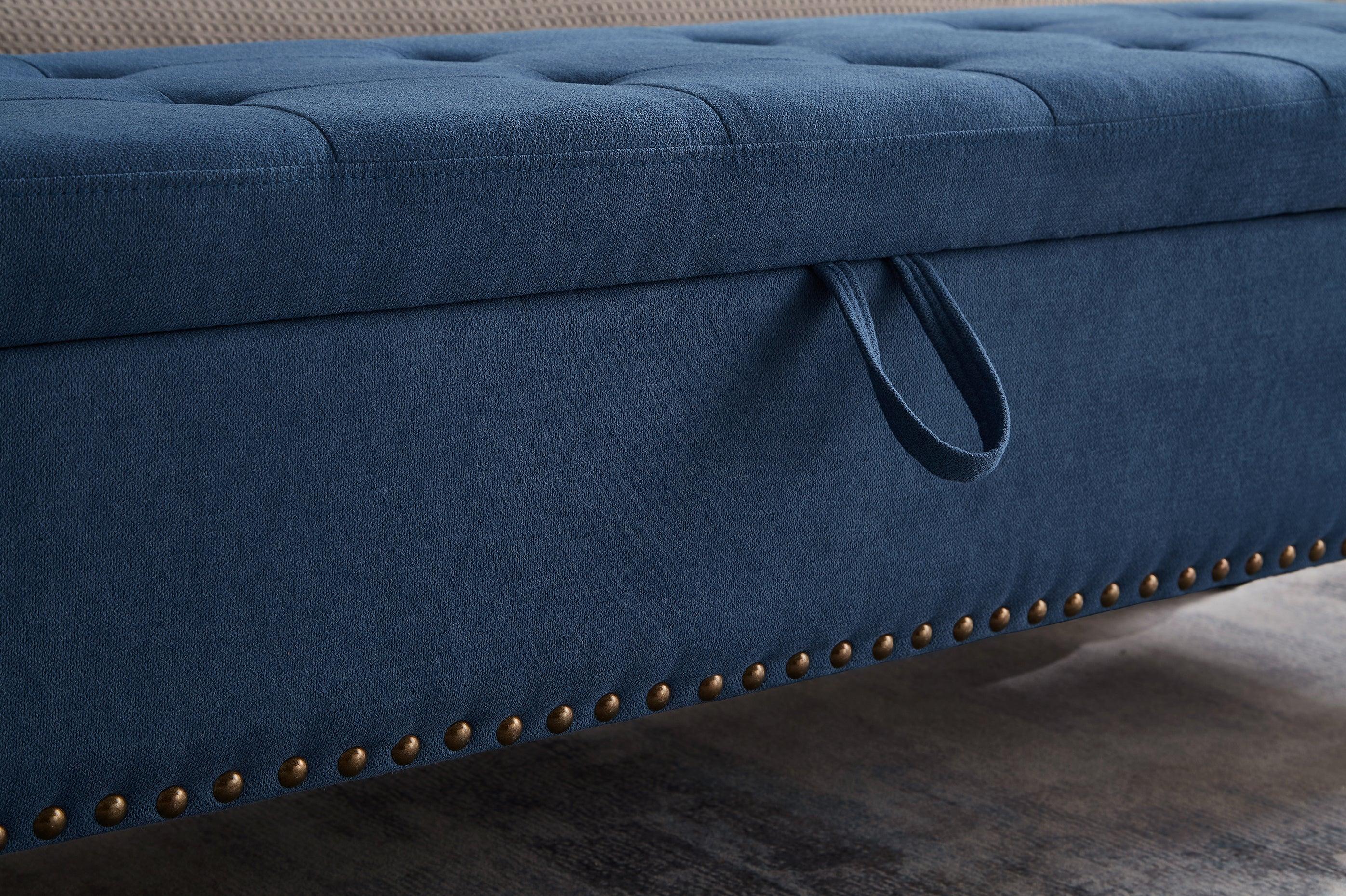 59" Bed Bench with Storage  Blue Fabric