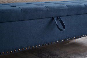 59" Bed Bench with Storage  Blue Fabric