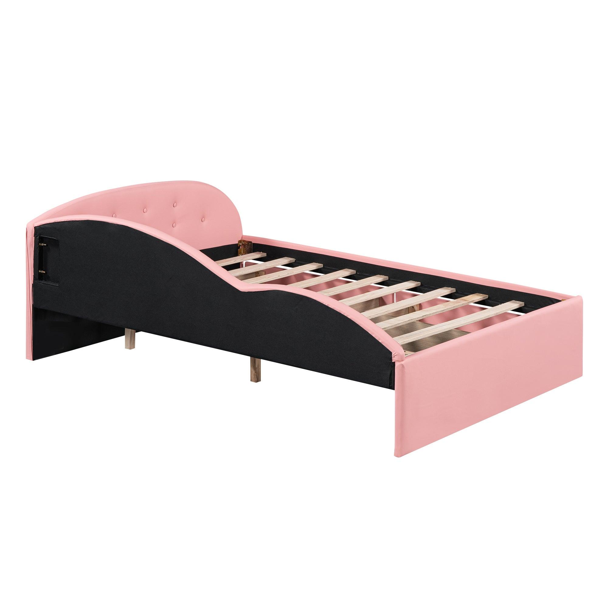 Full Size PU Upholstered Tufted Daybed with Two Drawers and Cloud Shaped Guardrail, Pink