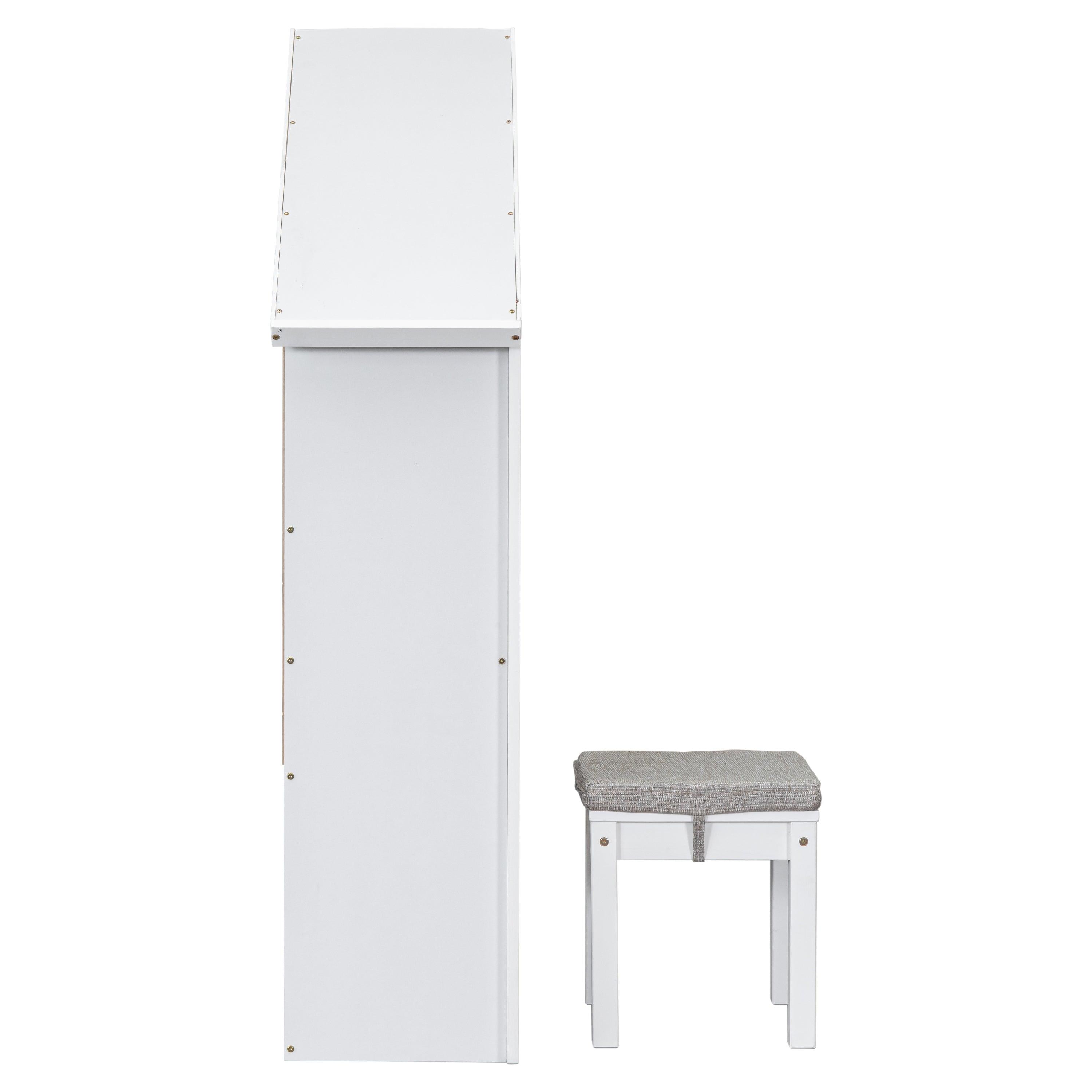 House-Shaped Desk With A Cushion Stool, White