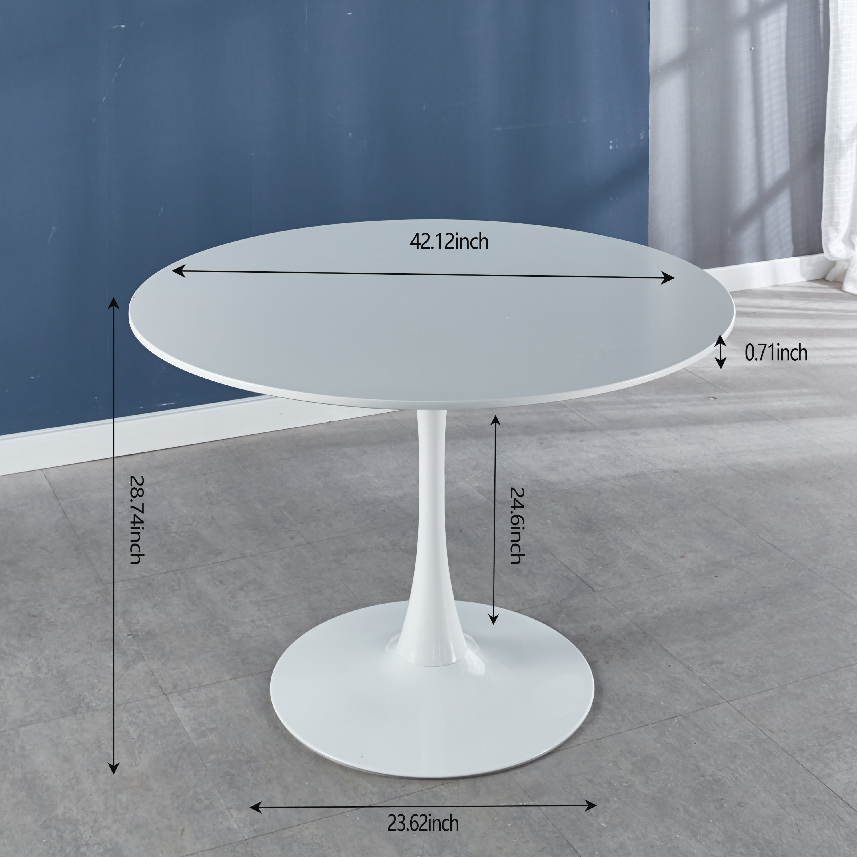 42.1" White Tulip Table Mid-Century Dining Table for 4-6 People With Round Mdf Table Top, Pedestal Dining Table, End Table Leisure Coffee Table