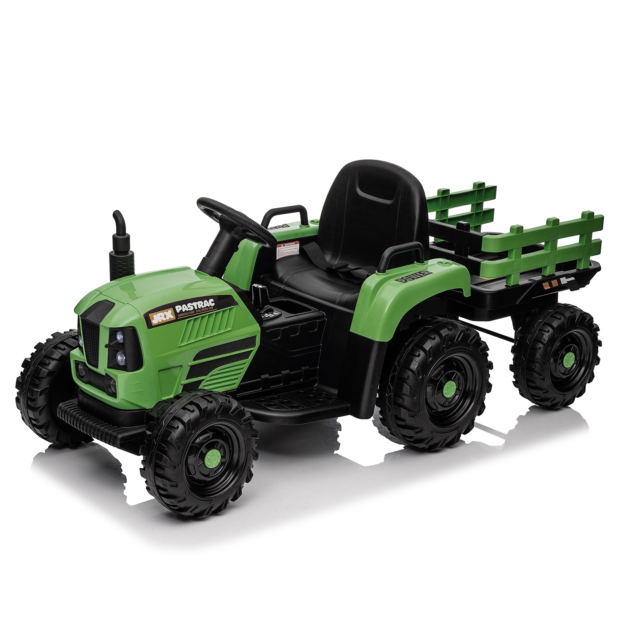 Ride On Tractor With Trailer, 24V 400W Powered Electric Tractor Toy W/Remote Control, Electric Car for Kids, Three Speed Adjustable, Power Display, Usb, Mp3, Bluetooth, Led Light, Two-Point Safety Belt.