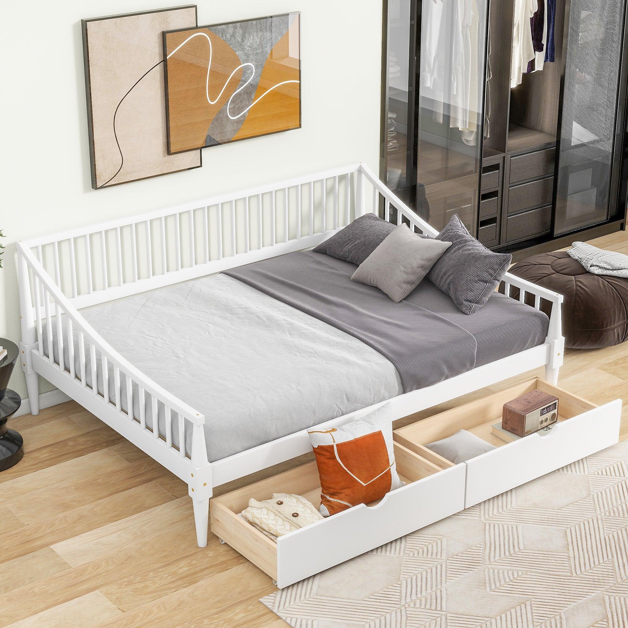 🆓🚛 Full Size Daybed With Two Storage Drawers & Support Legs, White