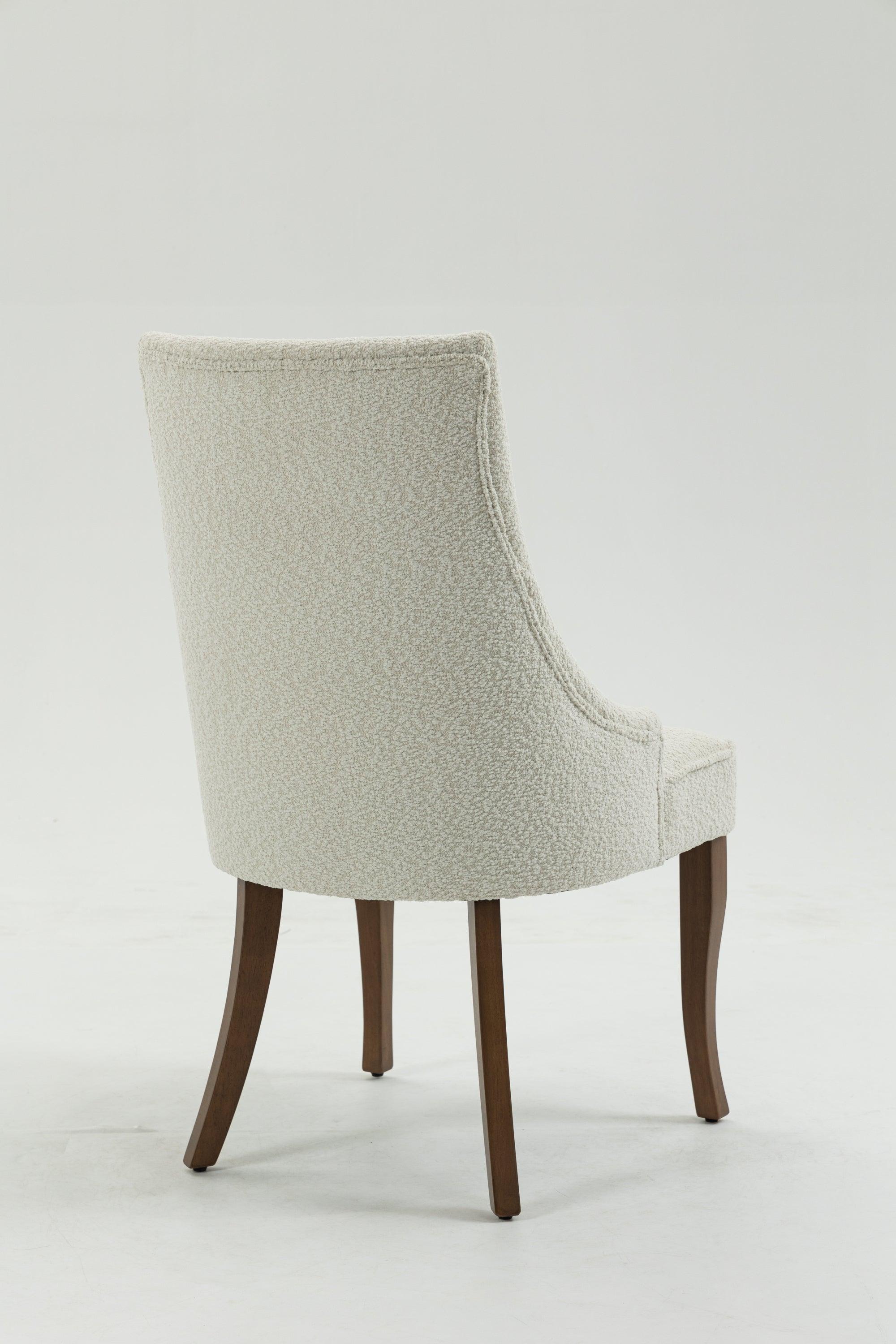 Exquisite White Boucle Upholstered Strip Back Dining Chair with Solid Wood Legs 2 Pcs