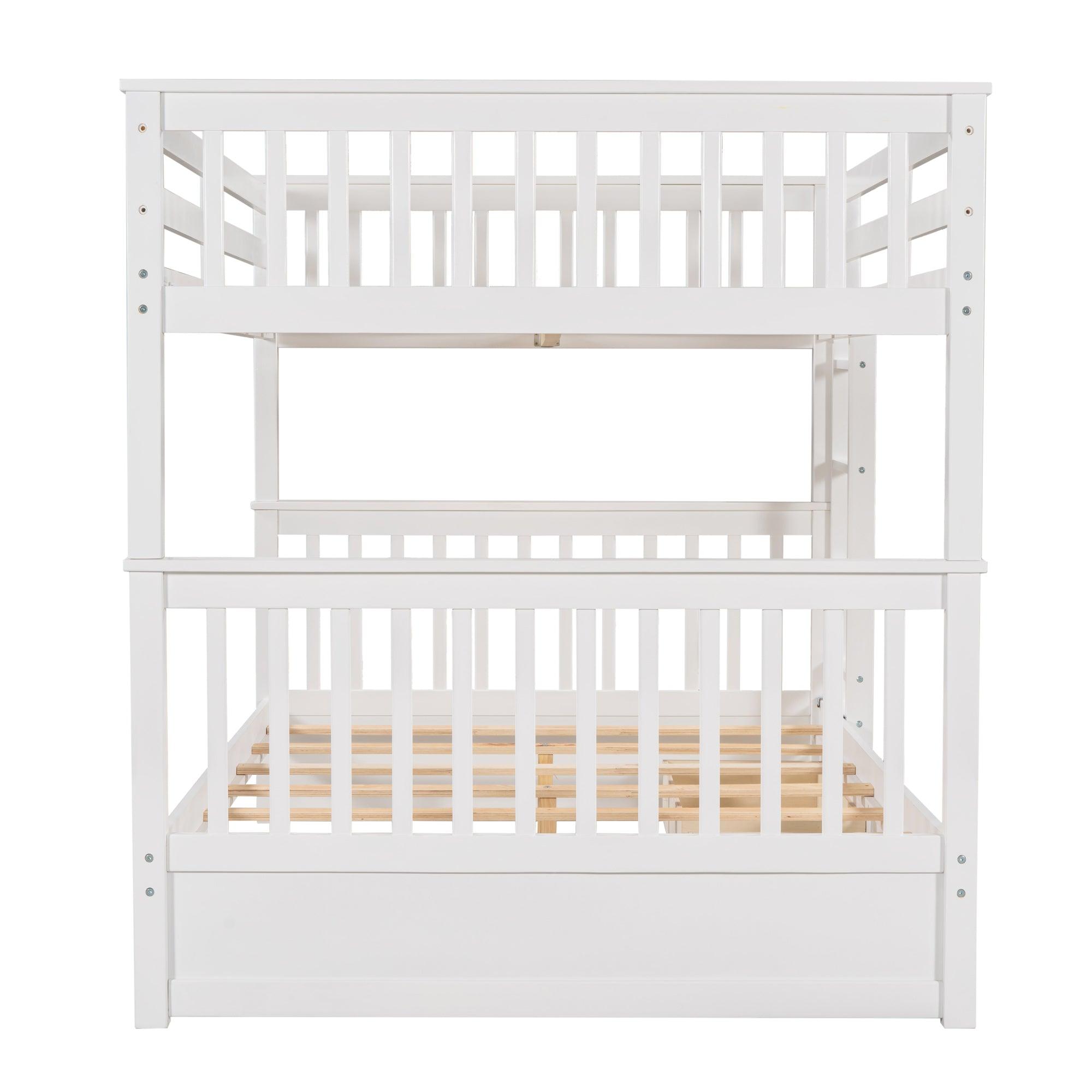 Full-Over-Full Bunk Bed with Ladders and Two Storage Drawers (White)