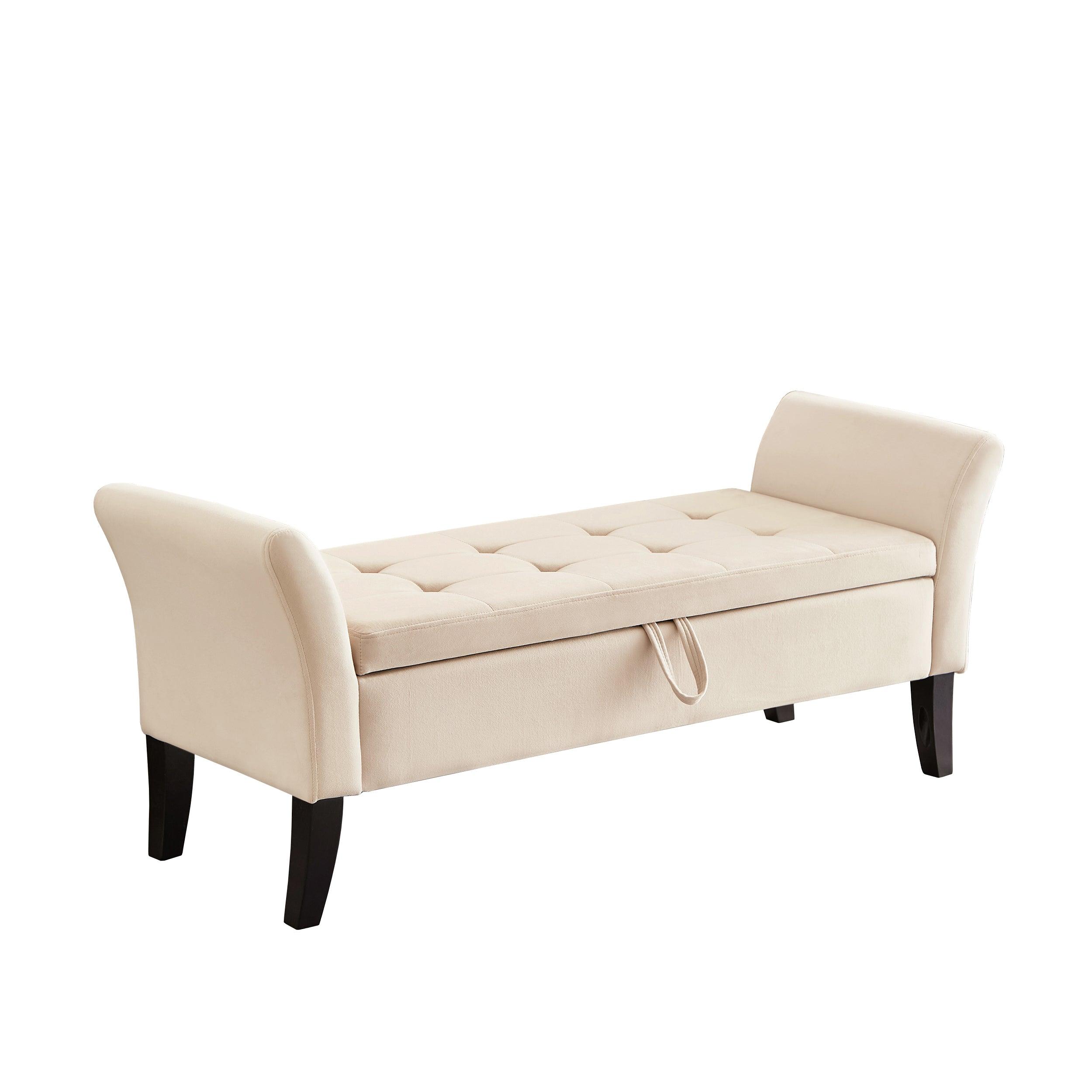 51.5" Bed Bench With Storage Beige Velvet