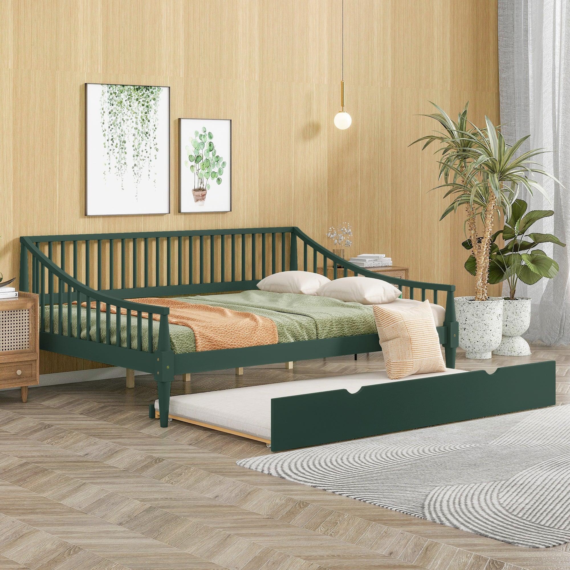 🆓🚛 Full Size Daybed With Trundle & Support Legs, Green