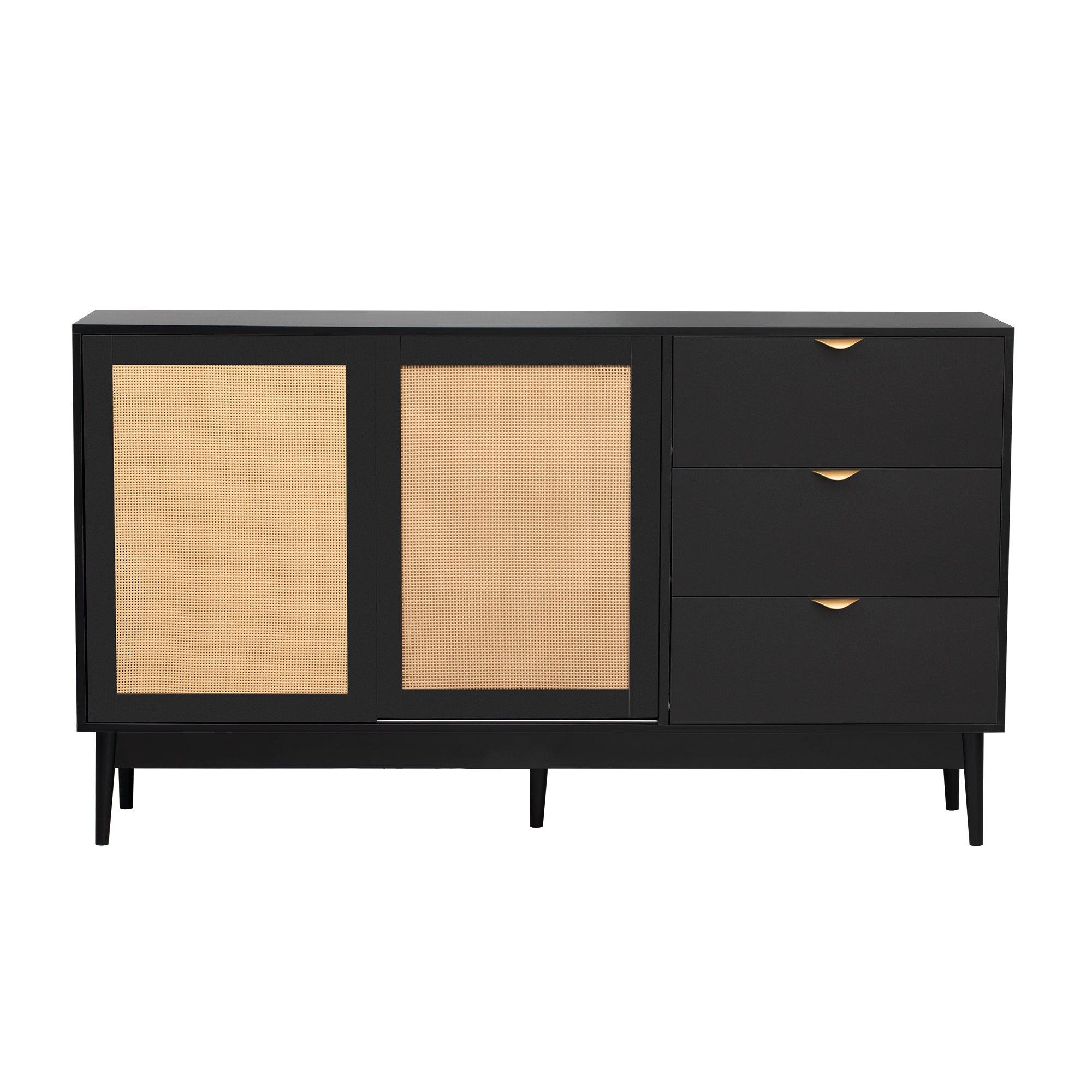 Featured Two-door Storage Cabinet with Three Drawers and Metal Handles , Suitable for Corridors, Entrances, Living rooms, and Study