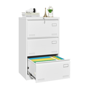 Filing Cabinet Lateral File Cabinet 3 Drawer, White Filing Cabinets with Lock, Locking Metal File Cabinets Three Drawer Office Cabinet for Legal/Letter/A4/F4 Home Offic