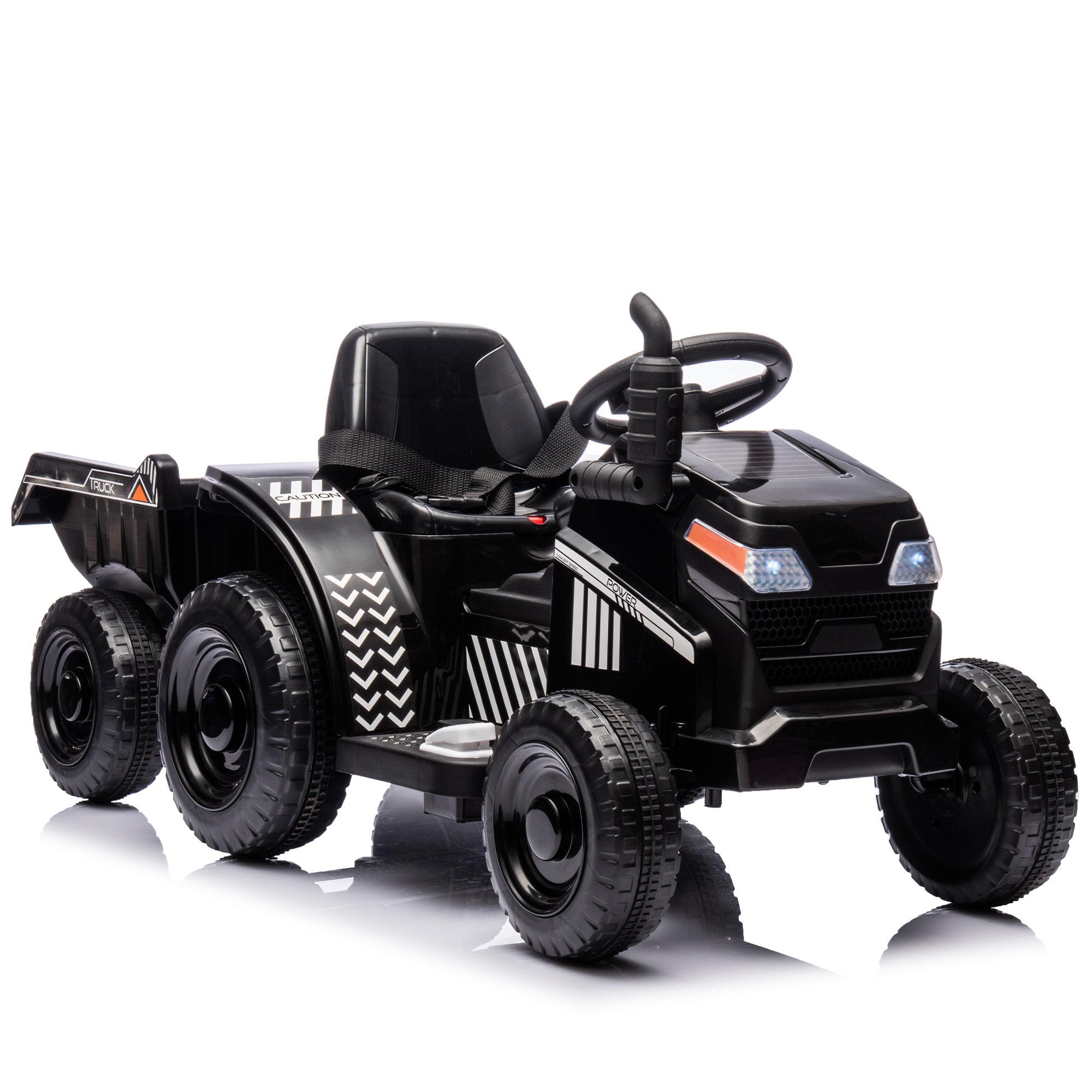 12V Kids Ride On Electric Tractor Black Knight, Kids Ride On Toy.2Wd, Non-Skid Tires, Steering Wheel, Foot Pedal, With Removable Storage Tug, Light, Bluetooth, Music, Mp3, Usb, Power Display for Kids Aged 2-3.