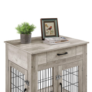 Furniture Style Dog Crate End Table With Drawer, Pet Kennels With Double Doors, Dog House Indoor Use, Grey, 29.9'' W X 24.8'' D X 30.71'' H.