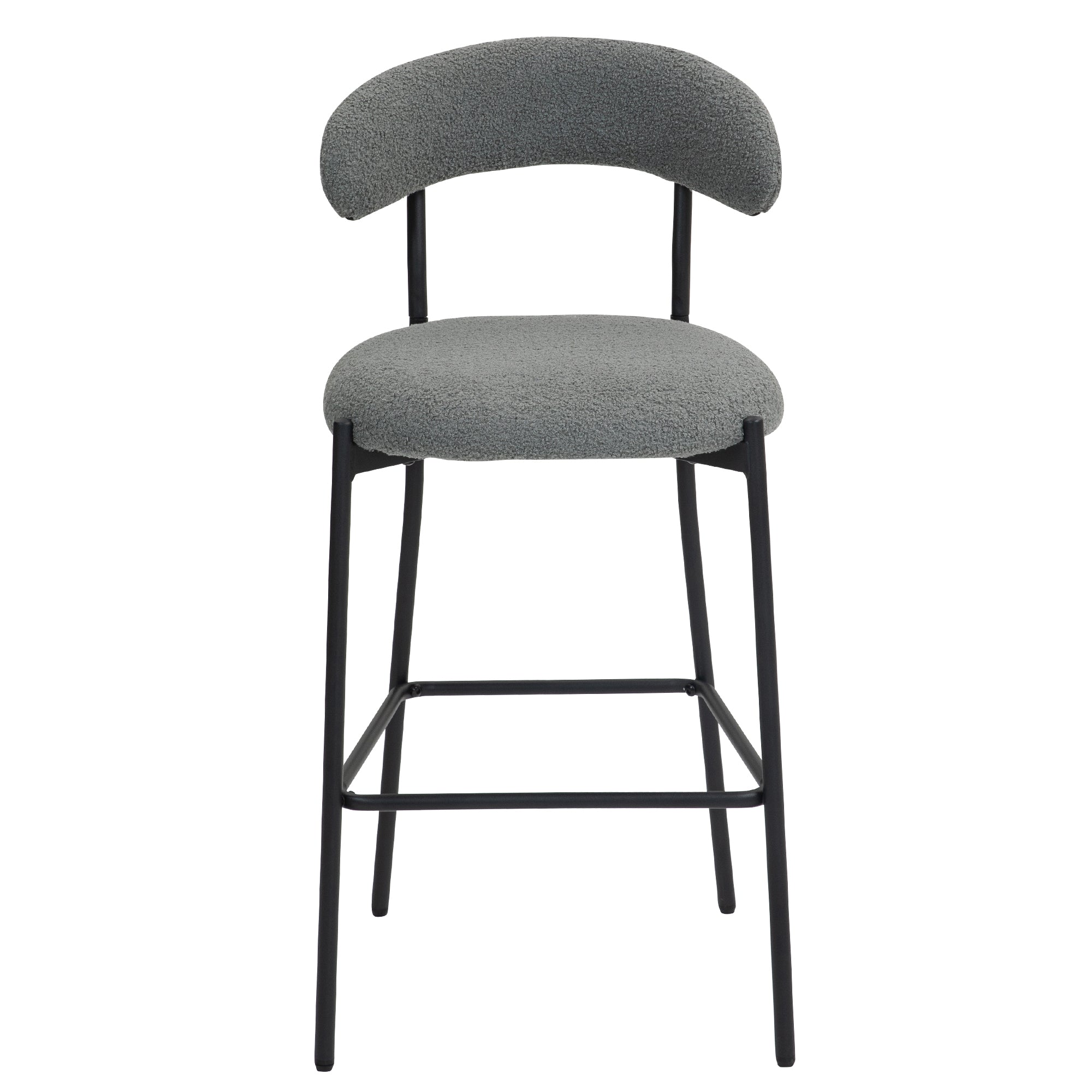 26'' Counter Height Bar Stools Teddy Fabric Cover Kitchen Island Counter Bar Stool With Black Powder Coating Base and Footrest(Gray)