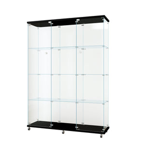 Glass Display Cabinet with 4 Shelves Extra Large, Curio Cabinets for Living Room, Bedroom, Office, Black Floor Standing Glass Bookshelf, Quick Installation