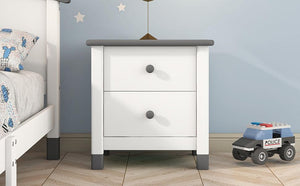 FATASTIC Wooden Nightstand with Two Drawers for Kids Bedroom - White & Gray
