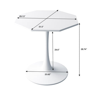 31.50" Modern Octagonal Coffee Table with MDF Table Top, Metal Base, for Dining Room, Kitchen, Living Room, White