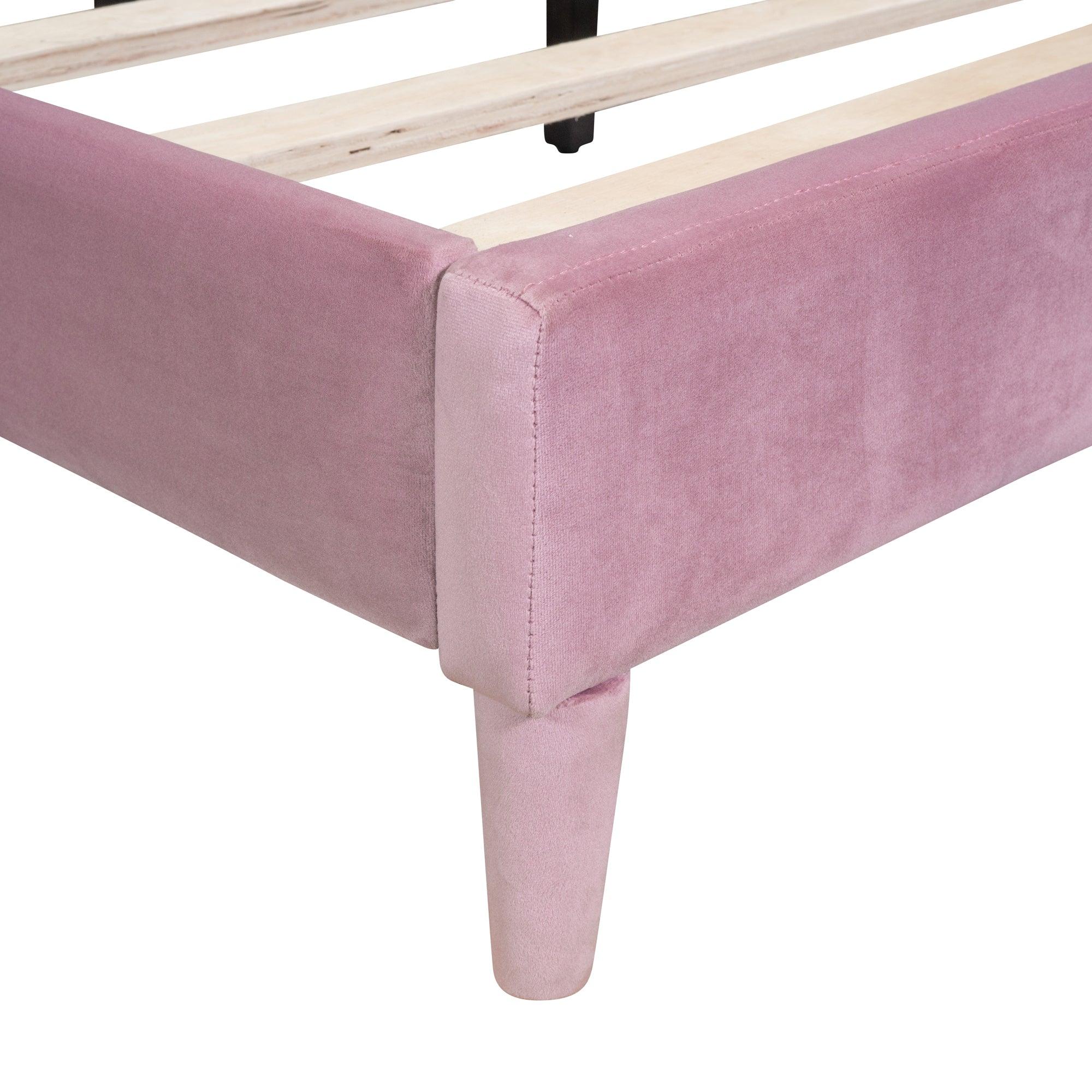 Full size Upholstered Cloud-Shape Bed , Velvet Platform Bed with Headboard, No Box-spring Needed, Pink