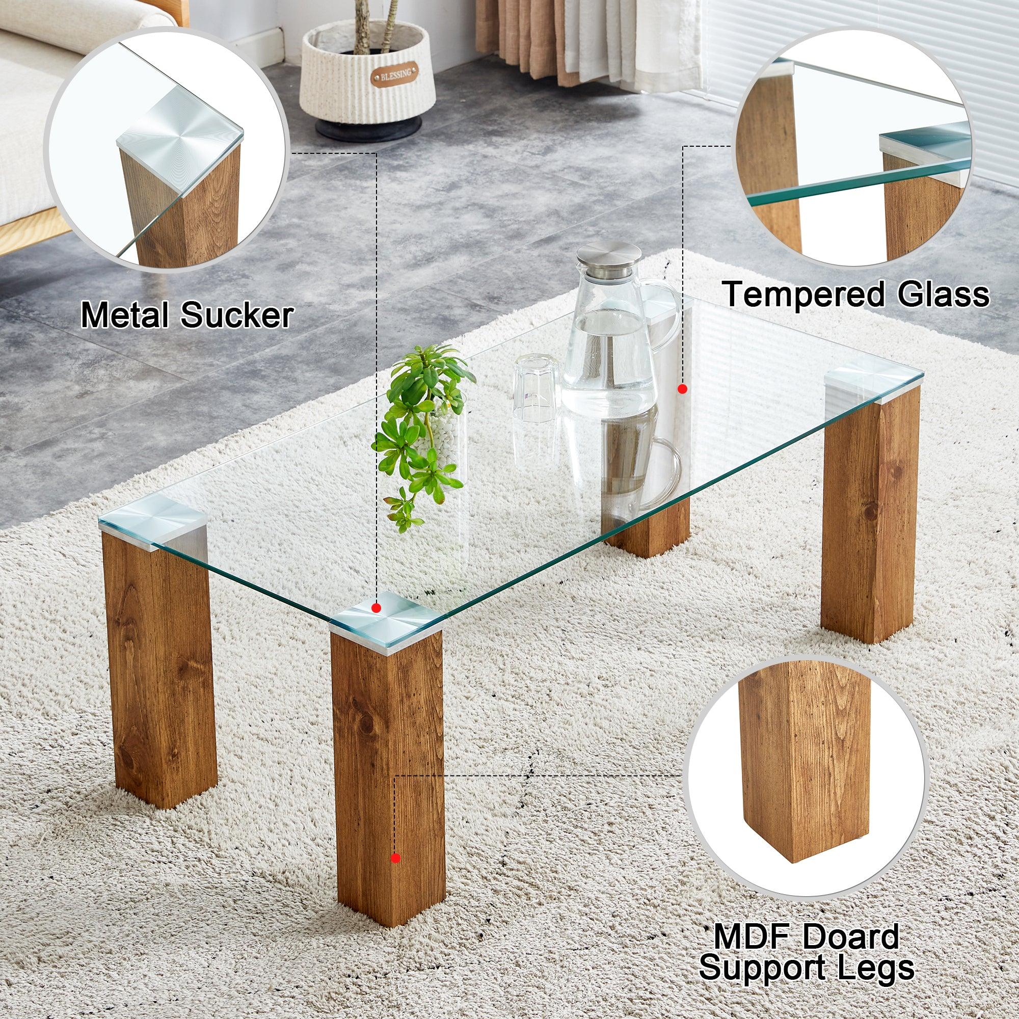 Glass-Top Coffee Table, Tea table, with MDF Legs - Stylish Blend of Elegance and Durability